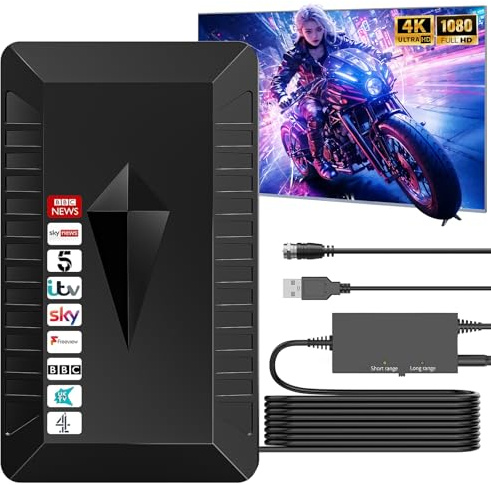 Zimmerantenne DVB-T/DVB-T2 Antennen mit Verstärker Innen,650+KM Digitale DVBT2 Antenne außen Zimmerantenne für Fernseher mit Großer Reichweite-Geeignet für 4K 1080p & Alle TV-Geräte-10M Koaxialkabel