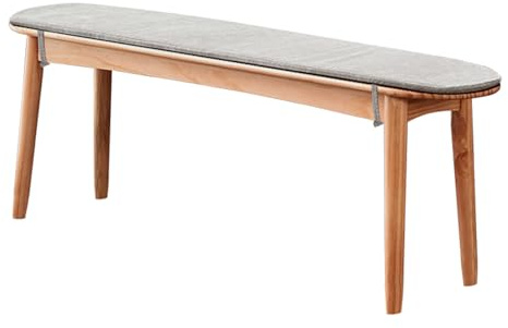 50-talet modern matbänk i massivt trä – stoppad entré och kökssits med grå kudde 119 cm naturlig finish elegant hempäls för matsal och hall