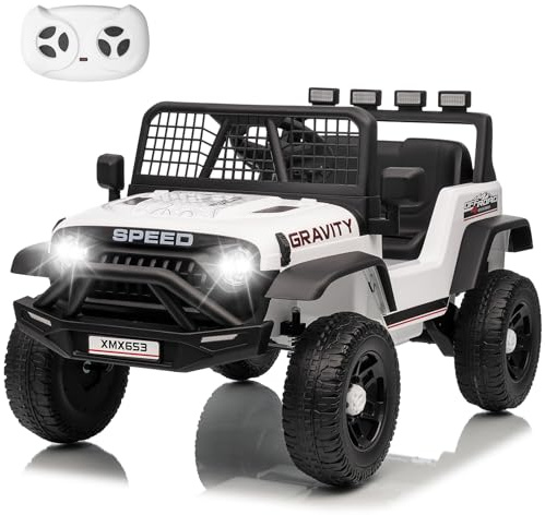 HAUSPROFI Elektroauto für Kinder, Elektro Kinderauto mit Fernbedienung,Weiß | Geschwindigkeitsstufen, Musik, Bluetooth, LED-Leuchten und Sicherheitsgurt, Spielzeugauto | Elektroauto für Kinder ab 3 Jahre