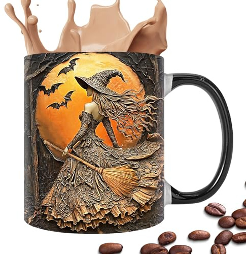 con gatto – in ceramica da 350 ml, per Halloween, contenitore decorativo per la colazione | Regalo per tè e caffè, per donne, sorelle, amici, famiglia, cucina, casa, collezione a