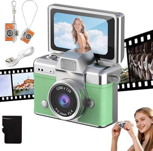 2026 New Mini Digital Camera with 1.47 in LCD Screen, Photo Creator Mini Cam Digital Camera with Built-in Flash & Flip Display, 1080P CCD Retro Camera for Travel Study Concert Daily (Green)