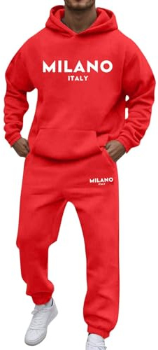 Survêtement en coton pour homme - Survêtement d'intérieur - Tenue décontractée - Sweat à capuche à manches longues avec poche et pantalon avec cordon de serrage - Imprimé lettres tendance