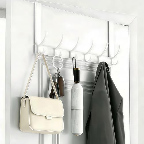 Arimsoa Türgarderobe zum Einhängen mit 6 Haken, Praktischer Türhaken zum Einhängen Kleiderhaken Tür Türhakenleiste Handtuchhalter Tür Innenseite von Kleidung, Handtücher und Hüten - Weiß