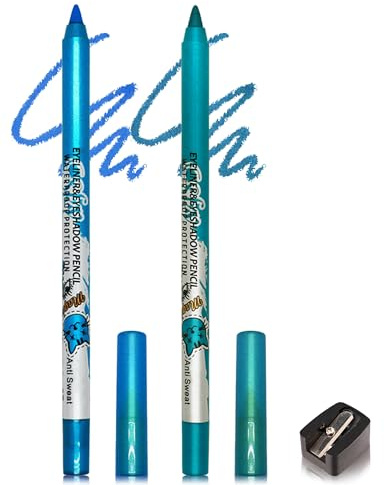 Glitzer Eyeliner Wasserfest, 2Pcs Blau Creme Gel Eyeliner Stift für Frauen | Metallic Shimmer Kajalstift mit Anspitzer, Langlebig Wischfest, Hochpigmentierter, Hypoallergen Makeup für Empfindliche Augen