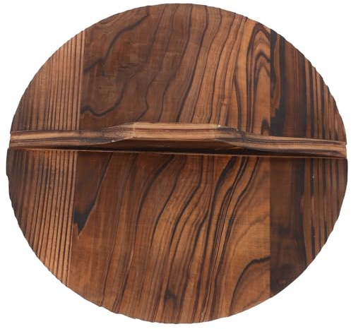 HEALEEP Wooden Wok Lid Pot Cover with High Handle 30cm Carbonized Fir Wood Thickened Pot Protector for Boil-over Prevention Home Kitchen Cooking