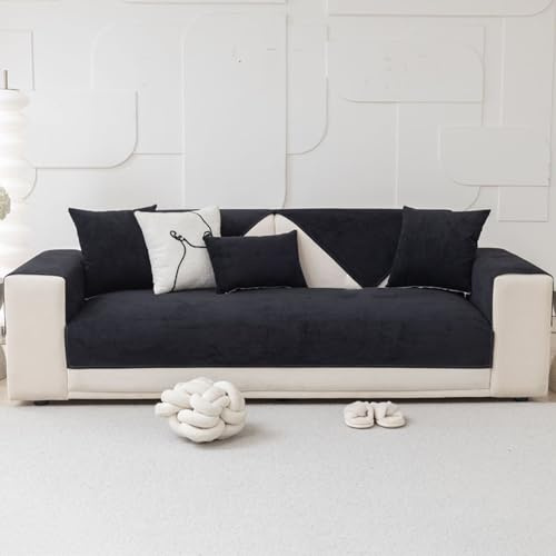 Generisch Chenille Sofabezug,Vintage Sofaschutz Sofaschoner Hund Katze Überwurf Hundedecke Ecksofa Sofa Schutzdecke,Black,70x150cm