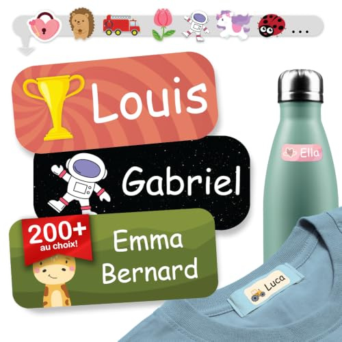 Étiquettes Prénom Enfant 60 Pièces – Étiquette Vêtement Enfant Autocollante & Imperméable – Pour Fournitures Scolaires, Bouteilles, Boîtes à Lunch & Étiquettes Stylo Personnalisé