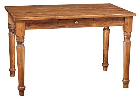 Biscottini Tavolo Quadrato con cassetto In Legno Massello Di Tiglio - Stile Country – Stile Shabby - Struttura e Piano Noce L 120 x PR 80 x H 80 cm