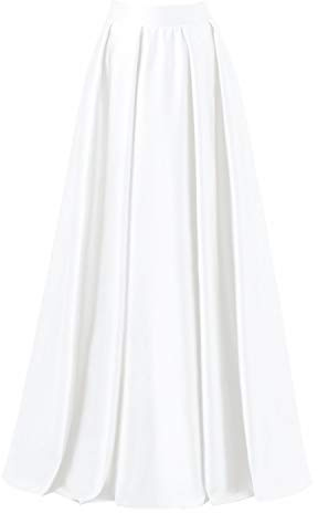 Diydress Falda larga de satén acampanada para mujer, longitud hasta el suelo, cintura alta, falda de fiesta con bolsillos, Blanco, XL