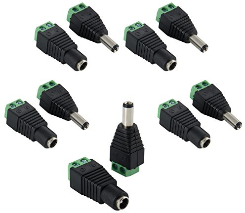 POPPSTAR DC Adapter 5,5x2,5mm (5X Stecker / 5X Buchse) auf 2-Pol Terminalblock für LED Streifen, LED-Beleuchtung, CCTV-Kamera UVM.
