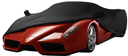 TECTICO Indoor Sportwagen Autoplane Elastisch Atmungsaktiv Staubschutz Weich Stretch Stoff Elegante Autoabdeckung für Innen Garage Auto Show, Schwarz