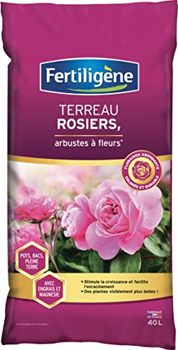 FERTILIGENE FR40M - Terreau Rosiers, Arbustes à Fleurs 40 L - Stimule Croissance et facilite l'enracinement - Plantes visiblement Plus Belles et Floraison abondante - Enrichie en Engrais et magnésie