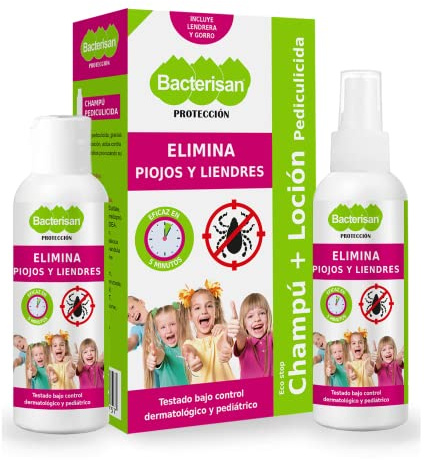 BACTERISAN Bacterisan Pack Pediculicida - Elimina pidocchi e lendini 100 ml - Shampoo e lozione anti pidocchi - Lendrera plus cappello da regalo, bianco, 2 pezzi (confezione da 1)