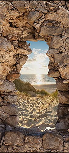wandmotiv24 Türtapete 3D Steine, Sand, Strand, Düne, Meer 80 x 200cm (B x H) - Dekorfolie selbstklebend Sticker für Türen, Türfolie, Aufkleber, M1271