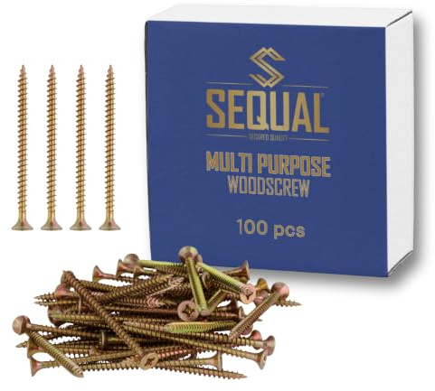 SEQUAL Multi Purpose Wood Screws M5 x 70mm Box of 100, Chipboard Screws, Self Tapping Screws for Wood, MDF, Plastic, uPVC & Sheet Metal, Countersunk Pozi Head