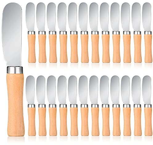 Patelai 25 Pieces Mini Butter Spreader Knife Bulk 4. 5 Inch Wide Blade Stainless Steel Knife with Wood Handle Multipurpose Cheese Butter Spreader Knives for Kitchen Birthday Wedding Christmas