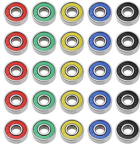 eMagTech 25 Piezas Rodamientos Deslizantes ABEC-9 608 2RS de Acero Al Carbono 8x22x7 Mm Rojo Amarillo Azul Verde Negro Aptos para Monopatín Juguetes Patines Scooters Motores Amoladora Angular