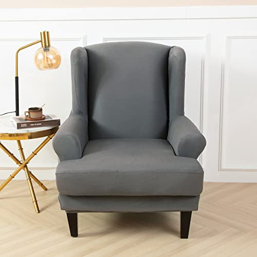 YOPOIY 2-teiliger Stretch Husse für Ohrensessel Ultraweicher Stoff Ohrensessel Bezug mit elastischer Unterseite für Wohnzimmer-Schlafzimmer-Ohrensessel -grau