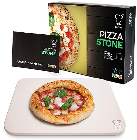 BeChef® Pizza Stone for Oven | Natural Cordierite | Large Rectangular Pizza Stone for BBQ and Grill | Elegant Gift Box | Baking Stone for Italian Homemade Pizza