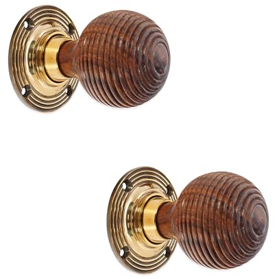 Infinity Decor Pure Ebony Wood and Rosewood Beehive Wooden Door Knobs/Mortice Rim Knob/Solid Brass Rose Plate Aged Brass Finish (Rosewood Beehive)