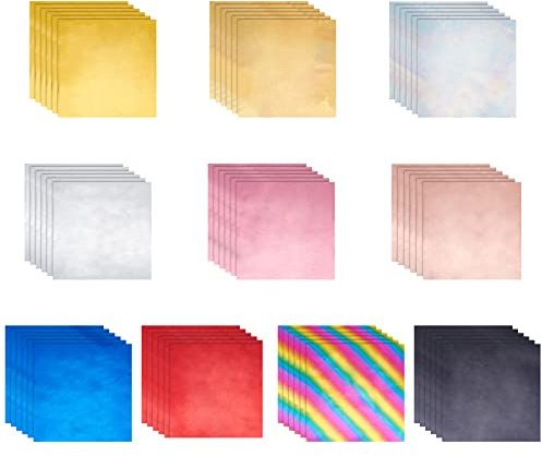 SUPERFINDINGS 60 Sheets 10 Colors Reactive Foil Transfer Paper 30.1cm Metallic Toner Reactive Paper for Laser Printer+Laminator Card Making Scrapbooking Crafts