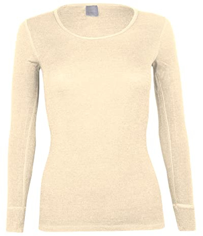 banora Wolle-Seide-Unterhemd für Damen mit langem Arm (Longsleve/Langarmunterhemd/Shirt) (Gr. S, Farbe: naturweiß)