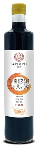 Umami Salsa de Soja Menos Sal 750ml - Baja en Sodio - Fermentación Artesanal en Barriles Kioke - Producida en Japón - Ideal para Sushi, Wok y Dietas Bajas en Sal
