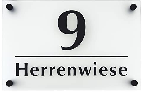 Sosenco Numero civico personalizzato in plexi e laminato, 19 x 29 cm, numero civico acrilico – effetto 3D – numeri civici resistenti alle intemperie – incolore acrilico opaco – lettere nere – con kit