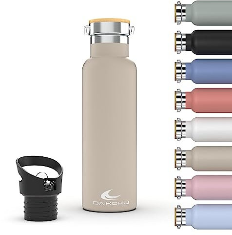 Daikoku Botella Agua Acero Inoxidable - 500ml - Botella Térmica - Bebidas Frías 24 Horas y Calientes 12 Horas - Botella Agua Antigoteo - Doble Pared Libre de BPA - Cantimplora Termica - Beige