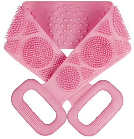 URAQT Rückenbürste Körperbürste, 7cm Länge Rückenschrubber Massagebürste | Silikon, Schrubber Silikonbürste Für Körper Rücken Peeling Bad, Dusche Waschhilfe Zum Entfernen Abgestorbener Haut (Rosa)