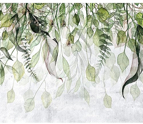 murando Fototapete selbstklebend Natur 490x350cm Foto Tapete Tapetenfolie Möbelfolie Wandverkleidung Wandtapete Motivtapeten Bildtapete Wohnzimmer 3d Effekt Botanik Efeu Pflanzen Blätter weiß grün