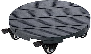 Mediablue Pflanzenroller massives WPC, rund 30 cm Blumen Rollbrett bis 100 Kg (WPS) Nature Rolluntersetzer (1 Planzenroller)