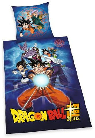 Herding Parure de Lit Dragonball Super, Taie d'oreiller 70 x 90 cm avec fermeture éclair et motif réversible, Taie de lit 140 x 200 cm, Avec fermeture éclair, 100% coton/renforcé
