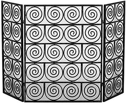 Protection de cheminée, protection de cheminée Grille de protection de cheminée moderne à 3 panneaux en treillis de fer, 31,5 pouces de haut, grand pare-étincelles plat, cadre en métal pliable pour