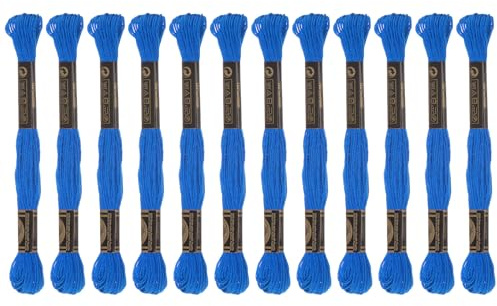 Sourcing karta 12 trådar broderigarn à 8 m av egyptisk långfiberbomull för broderiprojekt och armband, blå