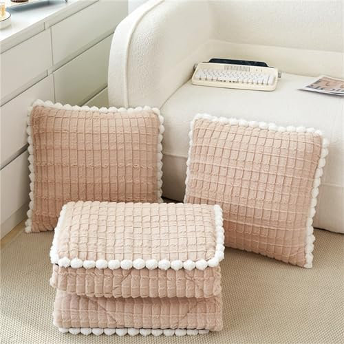 Hixingo Reisedecke und Kissen 2 in 1, Reisedecke mit Kissen Set Multifunktionale Reise Decke und Kissen 2 in 1 Weichem Flugzeug Verwandlungskissen (40 * 40cm,Curry)