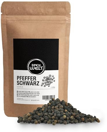 Spicy Welt Poivre Noir Entier (250g) – Grains de Poivre Noir pour Moulin | Idéal Viande, Sauce, Marinade & Bouillon | Arôme Puissant | 100% Naturel, Sans Additifs
