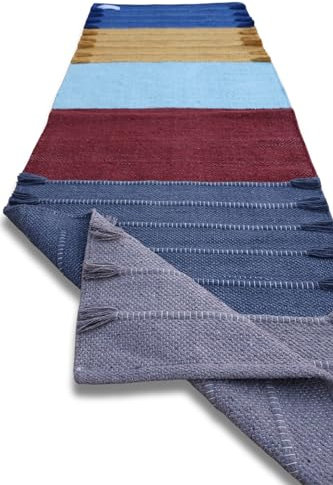 Jaipur Art And Rugs Yogamatte, 1,27 cm dicke Baumwolle, 183 x 61 cm, umweltfreundlich, rutschfest, für Damen und Herren, mit Tragegurt, Trainingsmatte für Yoga, Pilates und Bodenübungen (Mehrfarbig 5)