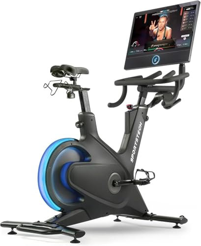 sBike Smart Indoor Cycling Bike, 21,5“ Touch Display + LED | inkl. Live & On Demand Kurse + Full Body Workout Erlebnis | Speedbike Heimtrainer Sportstech Fitness Bike für Zuhause