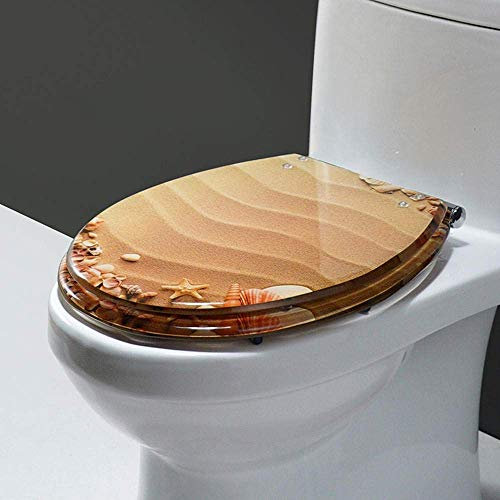 Toilet Seat Toilet Lid Beautiful Resin Toilet Seat Slow Closing Stable Hinges Easy to Clean with Quick Release Button for Bathroom-Beach Yellow (Yellow Beach)