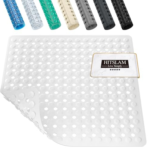 HITSLAM Duschmatte rutschfest, Antirutschmatte für die Dusche 53x53cm, Badewannenmatte mit Saugnäpfen-100% BPA-frei, Quadrat Rutschmatte Dusche schimmelresistent & maschinenwaschbar, Weiß