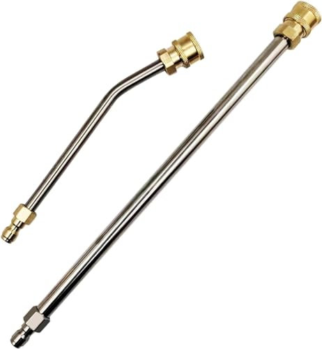 YUET Tubo di Prolunga per Idropulitrice, 2 pezzi, lancia di prolunga (13,8in/35 cm) + asta di prolunga curva a 30° (8,7 in/22 cm), attacco rapido da 1/4, barra angolare lancia, 4000 PSI
