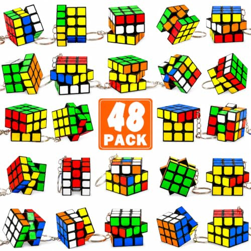 48 Stück Mini Zauberwürfel mit Schlüsselanhänger, 3x3 Puzzle Würfel Set (3 cm), Stressabbau Spielzeug, Kinder Geburtstagsgeschenke, Partygeschenke, Weihnachtsfüller für Jungen Mädchen