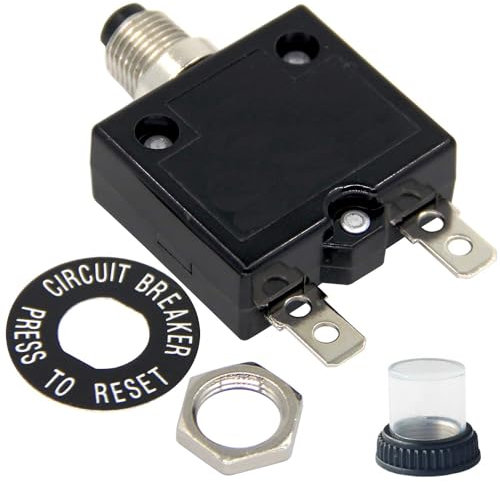 MiJunHD 15A Manual Reset Circuit Breaker,98 Series 125/250VAC Quick Connect Terminal Over Current Overload Protector Push Button Reset Switch with Waterproof Button Cover (1Piece)