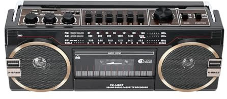 Lychee Tragbarer Kassettenrekorder, Vintage-Kassettenrekorder mit AM/FM/SW-Radio, eingebautem Lautsprecher, AC/DC, 3,5 mm Kopfhörerbuchse, unterstützt SD-Karte/USB-Eingang (Schwarz)