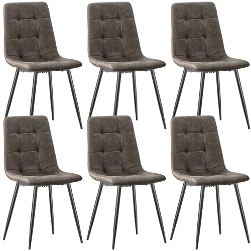 ANVOFONG Technisches Tuch Esszimmerstühle 6er Set,Braun | Esszimmerstuhl mit verstärkten Stuhlbeinen,Küchenstuhl Polsterstühle,Stuhl für Esszimmer,Küche & Wohnzimmer