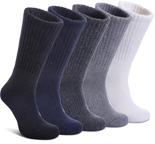 DYW Womens Merino Wool Hiking Socks Thermal Warm Winter Boot Crew Socks Cushion Work Walking Gift Socks 5 Pairs, 5 Pairs Solid Colors, M