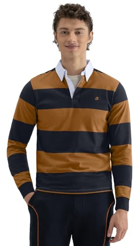 BRIAN OAK LONDON Mustard and Navy Yarn Dyed Striped Rugby Shirt (UK, Alpha, M, Regular, Regular, Mustard)