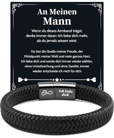 VU100 Ich Liebe Dich Geschenke für Männer Sohn/Papa/Bruder Herrenarmband | Lederarmband Herren mit Gravur Geburtstag Weihnachten Geschenk für Ihn Freund Ehemann Jungen, Valentinstag Jahrestag Geschenk