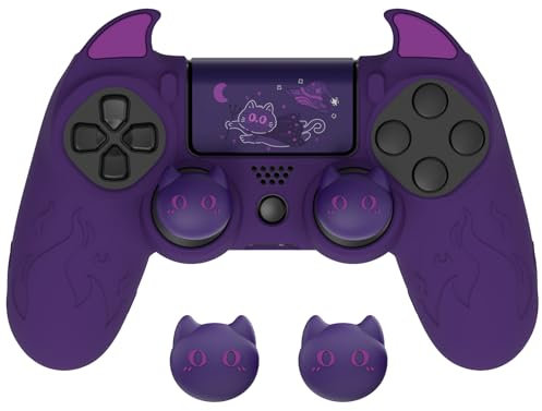 playvital Protection pour ps4 Manette avec Capuchon Joystick,Housse Silicone pour ps4 Slim Pro Controller Skin Cover avec Thumbsticks Caps-Violet,Édition Démon